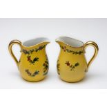 A Pair of Vintage Dresden Yellow Porcelain Milk Pots Depicting Floral Patterns from Circa 1900s.

H: