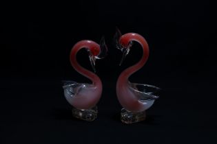 A Pair of Vintage Murano Glass Flamingos.