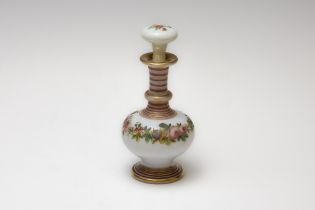 An Antique Opaline Scent Bottle Decorated with Floral Patterns from the 19th Century. H: Approximat