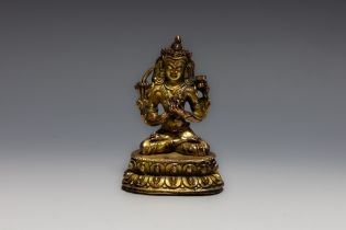 A Tibetan Bronze Buddhist Vajradhara Statue from the 19th Century. H: Approximately 11.2cm