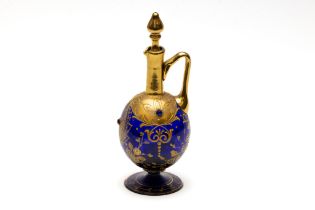 A Vintage Bohemian Blue Glass Decanter from the Early 20th Century. H: Approximately 21cm