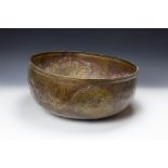 A Large Islamic Mamluk Brass Bowl from the 15th Century with Islamic Calligraphy Engraving.

D: Appr