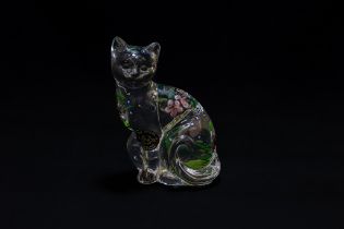 A Vintage Murano Glass Figure of a Cat with Floral Patterns. 