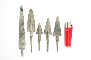 A Lot of 5 Luristan Bronze Arrowheads from 2000 BC - 1200 BC