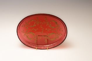 A Large Antique Bohemian Red Tray from the 19th Century. L: Approximately 26.5cm