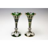 A Pair of Antique Bohemian Emerald Green Glass Lustres.

H: Approximately 25cm 