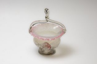 A Victorian Glass Basket from the 19th Century. H: Approximately 17cm