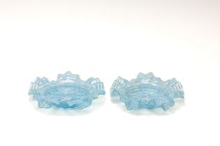 A Pair of Vintage Venetian Baby Blue Glass Saucers from the 20th Century. D: Approximately 15cm