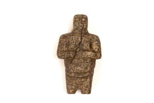 A Granite Figure of a Standing Female Wearing a Strap and a Necklace Possibly Ancient. H: Approxima