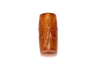 An Agate Carnelian Cylindrical Seal in the Style of the Babylonian Period. L: Approximately 2.9cm