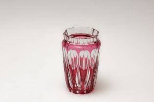A Vintage Bohemian Red Glass Brush Pot from the 19th Century.

H: Approximately 12.5cm 