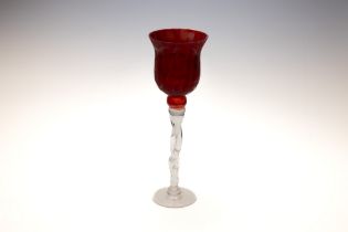 A Large Vintage Bohemian Red Glass Goblet. H: Approximately 34.5cm