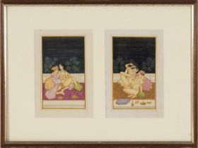 A Lot of 2 Indian Erotic Miniatures in One Frame from the 19th Century.

With Frame: Approximately 3