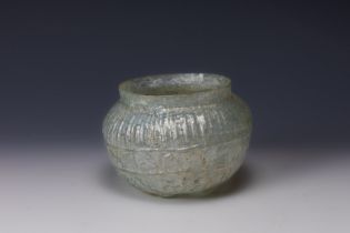 An Islamic Ribbed Glass Bowl from the 13-14th Century. H: Approximately 7.7cm Top D: Approximately