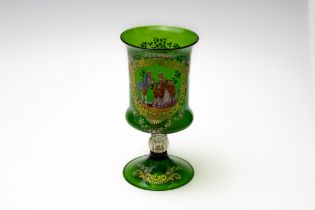 An Antique Venetian Green Goblet. H: Approximately 22cm