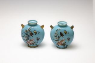 A Pair of Antique Bohemian Opaline Baby Blue Glass Flower Pots from the 19th Century. H: Approximat