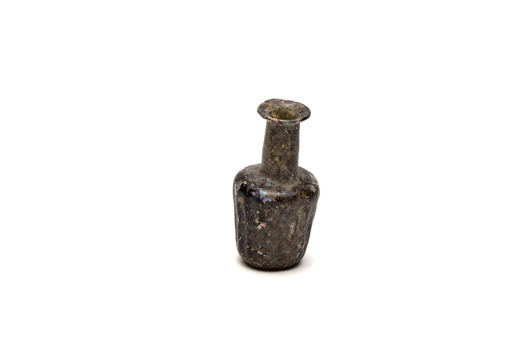 An Islamic Light Green Glass Moulded Bottle with Lovely Patina from the 11-12th Century.

H: Approxi - Image 2 of 3
