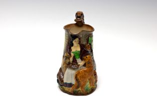 A Victorian Burleigh Ware Jug Depicting a Woman with a Dog.

H: Approximately 25.5cm 