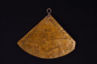 An Islamic Triangular Paper Mache Qibla Indicator and Sundial. L: Approximately 13.5cm