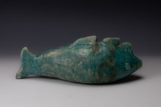 A Sassanid Green Ceramic Bottle in the Form of a Fish.

L: Approximately 34.5cm 