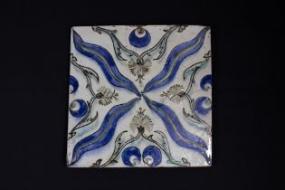 A Rare Ottoman Ceramic Tile with a Chintamani Design From the 18th Century Made by the Tekfur Palace