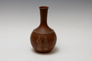 A Chinese Pottery Pot Depicting Floral Patterns and People Standing. L: Approximately 25cm