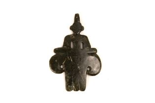 A Large Chinese Green Jade Pendant of a Man. H: Approximately 16cm