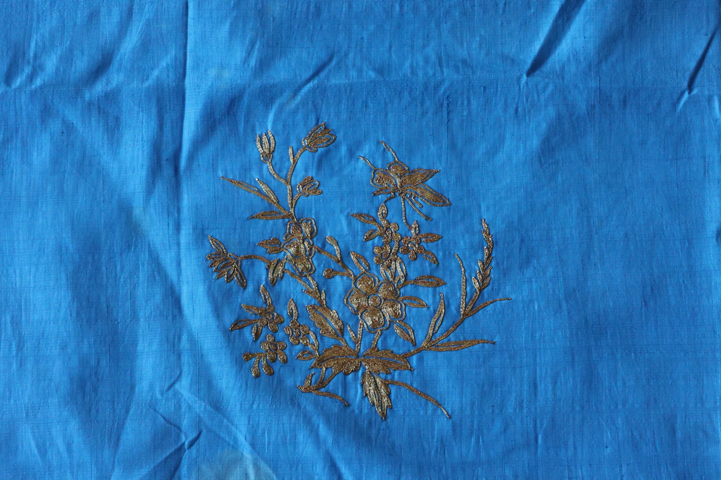 A Japanese Silk Fabric & Gold Threaded Embroidery from the 19th Century Depicting Floral Bouquets 

 - Image 3 of 3