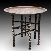 An Islamic Egyptian Brass Table with Silver & Copper Inlay and Beautiful Islamic Calligraphy. 

D of