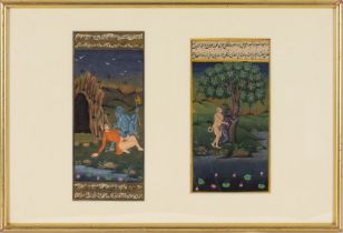 A Lot of 2 Indian Erotic Miniatures in One Frame from the 19th Century. With Frame: Approximately 4