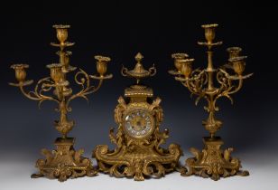 A Lot of Continental Gilt Clock and 2 Candlesticks.

H of Candlesticks: Approximately 43.5cm
H of Cl