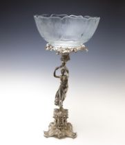 An Antique Continental Large Glass Centrepiece with a Silver Plated Base.

H: Approximately 65cm 