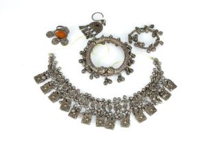 A Lot of Tribal Yemeni Jewellery. 2 Silver Bracelets - 112g 1 White Metal Necklace - 158g 1 White M