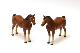 A Pair of Vintage Continental Porcelain Figures of Horses. Approximately 17x19.5cm