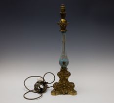 An Antique Baby Blue Bohemian Glass Lamp Stand from the Mid-19th Century. H: Approximately 61cm