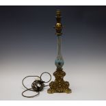 An Antique Baby Blue Bohemian Glass Lamp Stand from the Mid-19th Century.

H: Approximately 61cm 