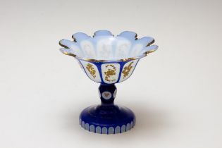 An Antique Bohemian Blue Glass Tazza from the 19th Century. H: Approximately 14.5cm