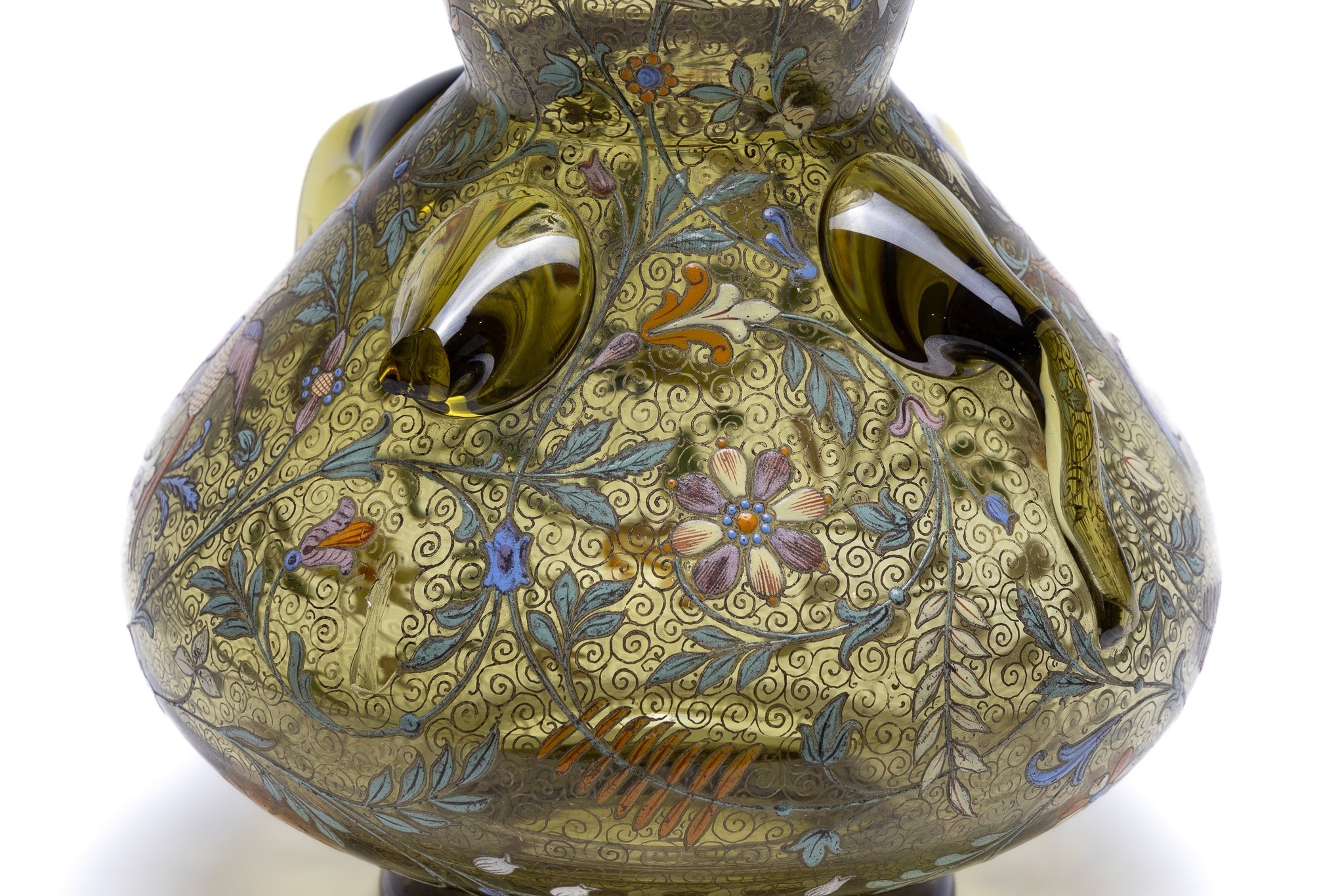 An Antique Enamel and Gilted Glass Mosque Lamp from the 19th Century.  - Image 3 of 3