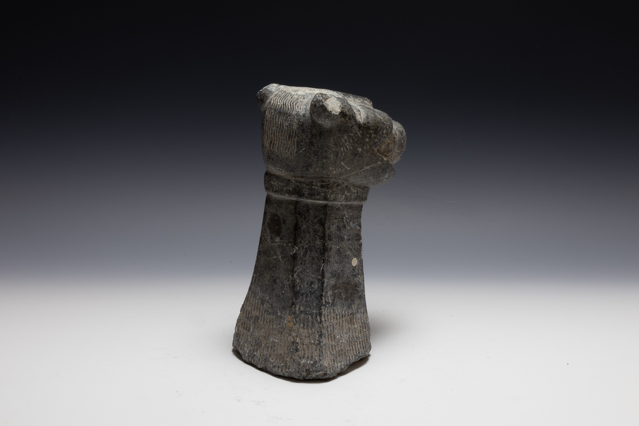 An Antique Indian Islamic Schist Spout in the Form of a Lion. 

H: Approximately 27cm  - Image 3 of 4