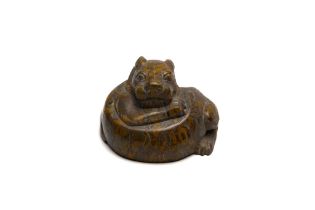 A Large Chinese Agate Figure of a Tiger. L: Approximately 9cm