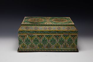 An Islamic Moroccan Hand Painted Wooden Box. H: Approximately 19cm L: Approximately 42cm W: Approxi