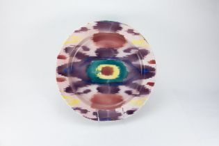 A Russian Kuznetsov Ikat Plate from the 1920s. D: Approximately 30.5cm