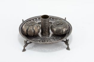 An Indian Silver Candleholder with 2 Boxes. Candleholder D: Approximately 14.5cm 290g