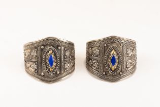 A Pair of Tribal Afghan Turkmen Silver and Lapis Lazuli Bracelets from the Mid 20th Century. L: App