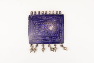 A Tribal Multan Silver & Enamel Rectangular Pendant from the Early 20th Century. L: Approximately 9