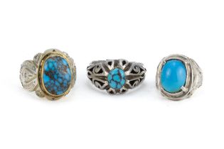 A Lot of 3 Persian Silver Turquoise Rings.