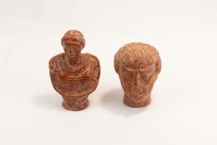 A Lot of 2 Terracotta Figures of a Man's Bust and a Man's Head Possibly Ancient. Man"s Bust: Approx