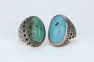 A Lot of 2 Persian Silver Turquoise Rings.