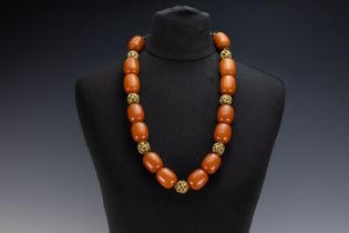 A Tribal Yemeni Amber Colour Beads Necklace. 220g