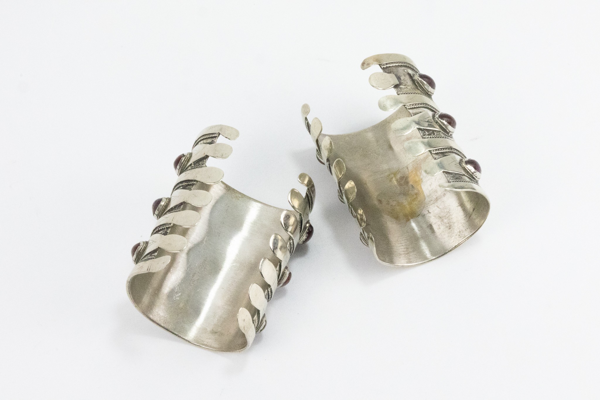 A Pair of Afghan Turkmen Tribe White Metal Bracelets. 

213g  - Image 2 of 2